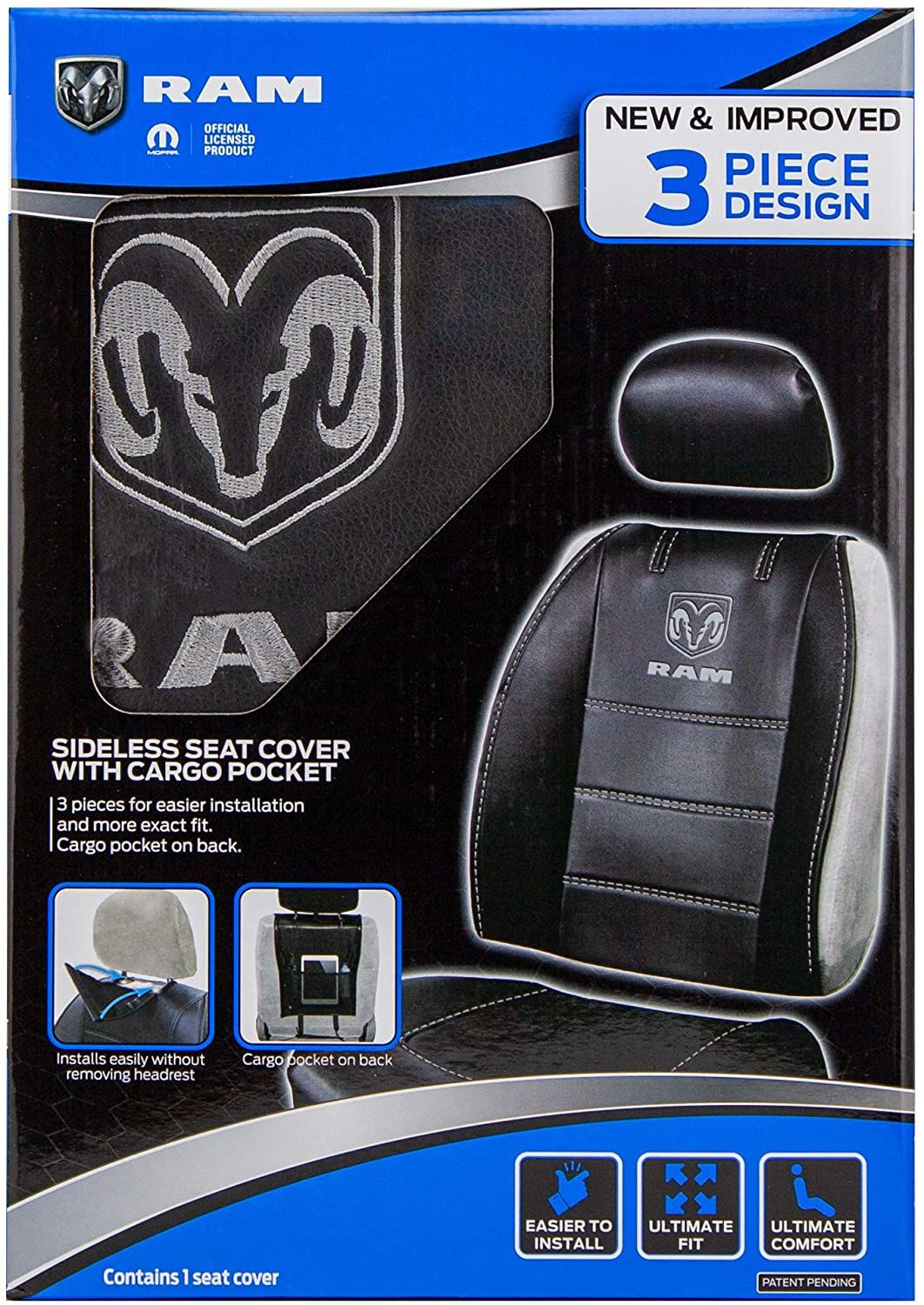 Plasticolor 008628R25 - Ram Deluxe 3 Pc. Sideless Seat Cover, Black