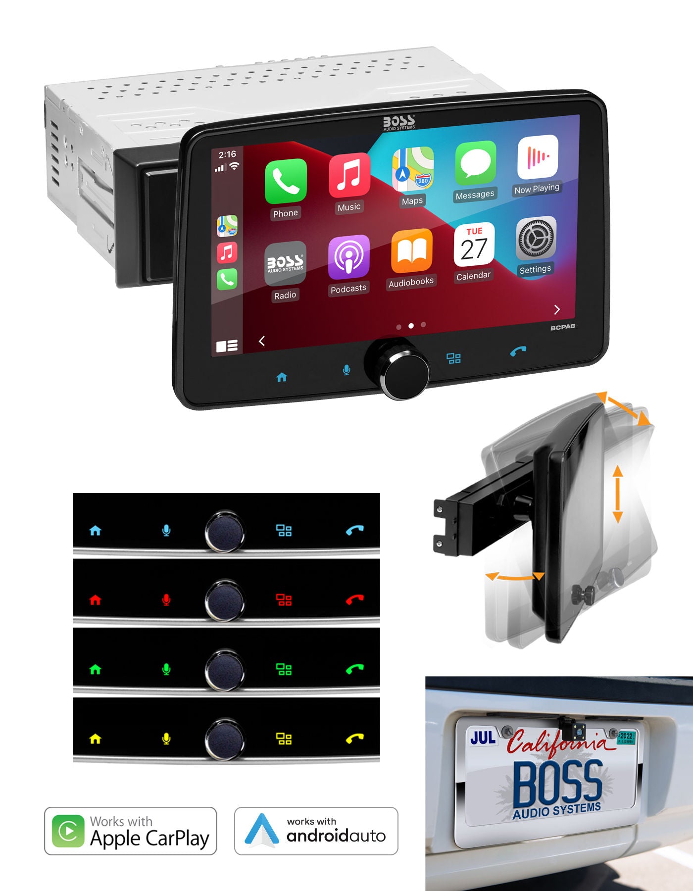 Boss BCPA8 - Single-DIN Apple Carplay & Android Auto 8" Touchscreen BT