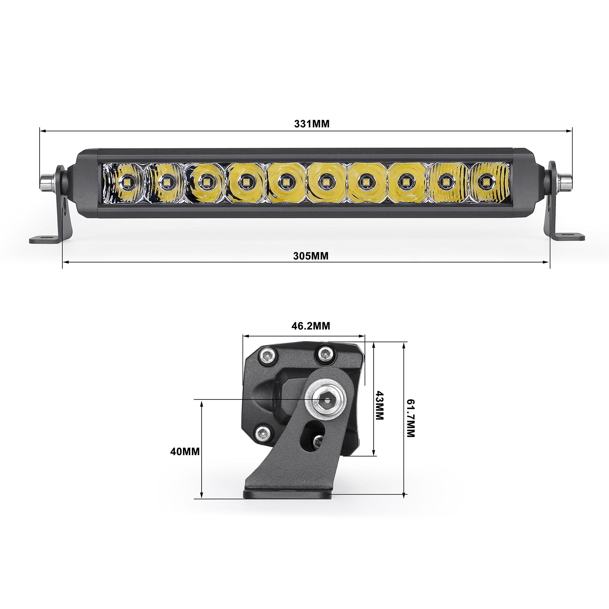 RTXOA48E310 - Curved Single Row Light Bar, 6W Osram, No Screw Front Frame, Reflector, Spot, 50", 14230Lm