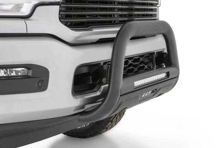 Lund 47121308 - 3.5" Black Steel Bull Bar with Integrated LED Light Bar and with skid plate for Ram 2500 20-22