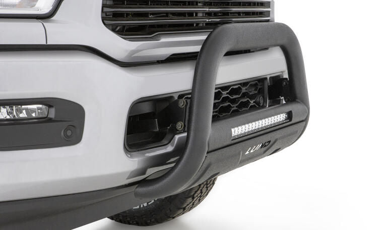 Lund 47121221 - 3.5" Black Steel Bull Bar with Integrated LED Light Bar and with skid plate for Ford Ranger 19-22