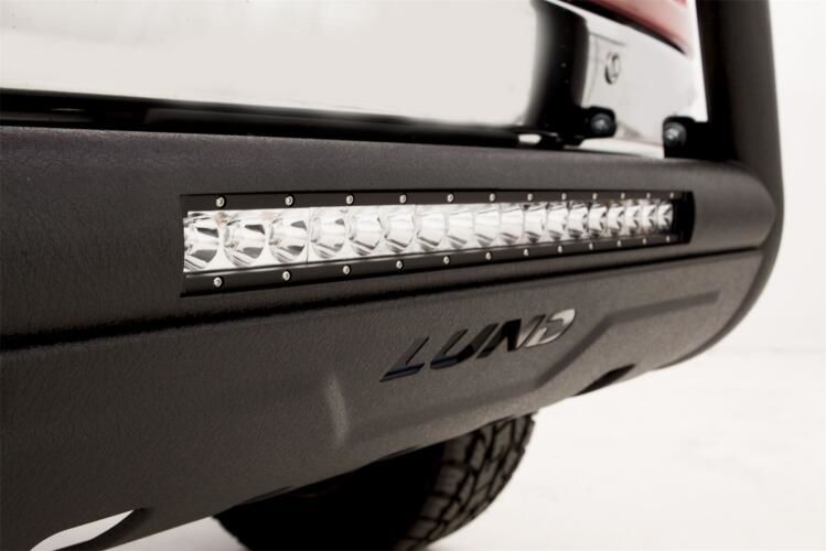 Lund 47121207 - 3.5" Black Steel Bull Bar with Integrated LED Light Bar and with skid plate for Ford F-250 11-16